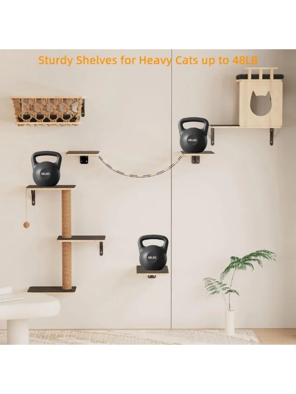 5-in-1 Cat Wall Shelves Set with Hammock, Condo, Bridge & Steps - Indoor Cat